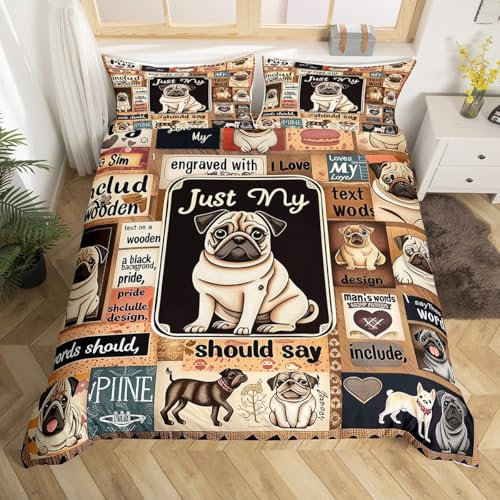 Hundedruck 135x200 Bettwäsche Sets Nette Cartoon Mops Hund Bettbezug für Hundeliebhaber Tröster-Bezug,Hund Pfote Druck Bettdecke Abdeckung Nette Haustier Tier Hundebett Bettwäsche für Kinder Teen