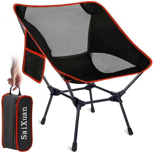 SaiXuan Chaise de Randonnée Ultralégère Pliable avec Poche Latérale – Fauteuil Portable de Plein Air avec Maille Aérée et Sac de Rangement, Support 120 kg pour Plage, Jardin, Festival, Camping