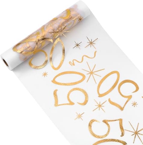 Tischläufer 50 Geburtstag, Tischdeko Geburtstag 28 cm x 10 m, Tischläufer Gold Rolle, Deko 50. Geburtstag Frau Mann, Tischdecke Tischband für Geburtstag Jahrestag Feier Party