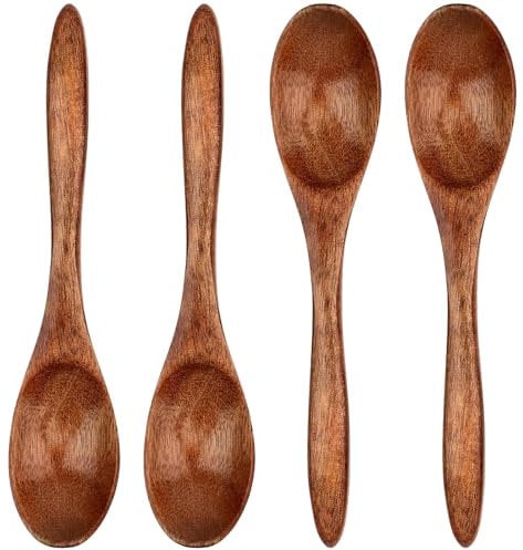 Hurifeng Holz Suppenlöffel Set - 4 Stück Handgefertigte Holzlöffel für Kochen und Mischen - Natürliche Holzlöffel für Heiße Getränke - Ideal für Honig； Kaffee und Tee