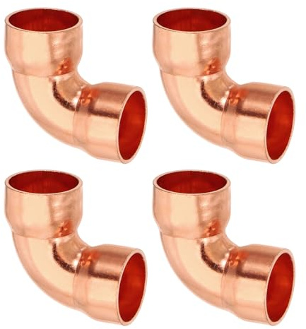 PATIKIL 15mm 1mm Thick Elbow Pure Copper Fitting, 4Pcs | 99.9% Copper Pipe Fitting 90 Degree Short Radius Tube Connector Sweat Solder for HVAC Refrigeration System