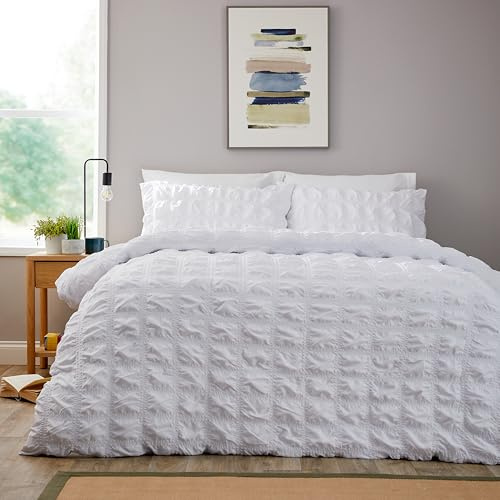 Olivia Rocco Soho Duvet Cover Set with Pillowcases Quilted Design Super Soft Bedding Easy Care Bed Linen Sets, White Single