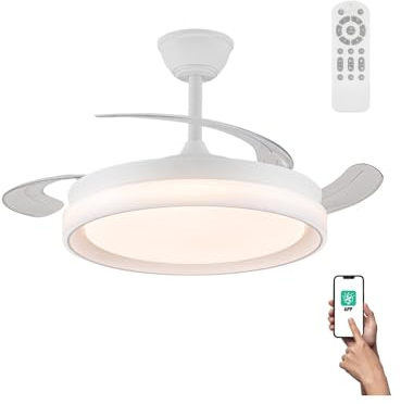 wonderlamp Ventilador LED con aspas plegables Nestera Evo Blanco CCT 3000-4000-6000K, Intensidad Regulable 72W, Silencioso con mando a distancia y APP