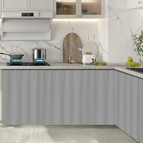 Schrank Vorhang Zum Schieben, Vorhang für Offenes Regal Selbstklebend Kurz, Thermo Gardinen Verdunkelnd Privatsphäre für Kleiderschrank/Badezimmer/Regale, Mit Gleitschiene(Light Gray,W 120cm x H 100cm