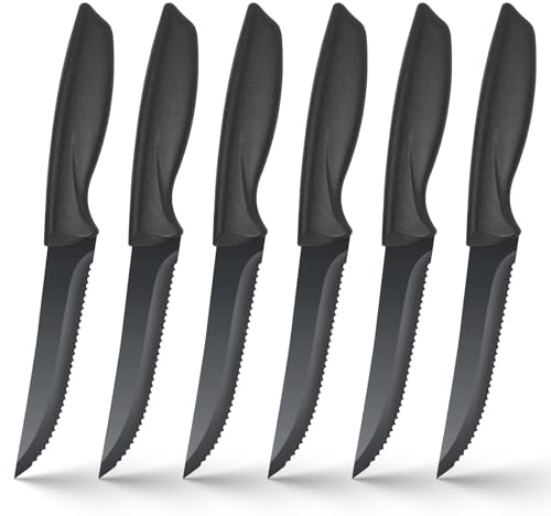 6 Pezzi cuchillos de carne, cocina Juego de cuchillos de acero inoxidable | con mango ergonómico, apto para lavavajillas, Perfecto para la cena de Navidad y las reuniones de Nochevieja.
