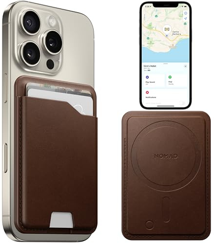 NOMAD Leather Mag Wallet with Find My I MagSafe Kartenetui für iPhone (Rustic Brown)