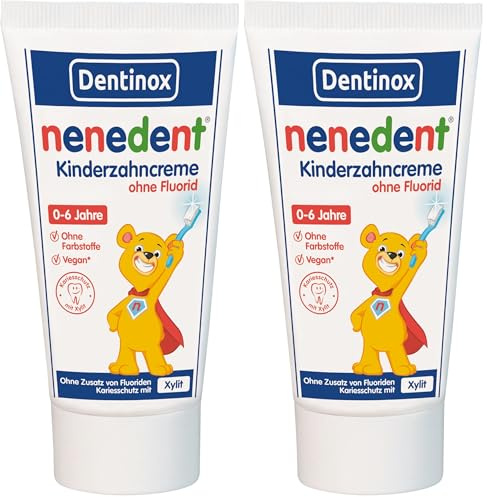 nenedent® Kinderzahncreme ohne Fluorid | Kariesfrei auch ohne Fluorid | für Kinder von 0-6 Jahren | 13% Xylit | 1x50 ml (Packung mit 2)
