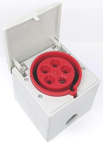 Walther 136 Mondo CEE Wandsteckdose Aufputz AP 32A 5-polig 5P 400V 6h IP44 Steckdose mit Deckel Aufputzwandsteckdose lichtgrau RAL 7035