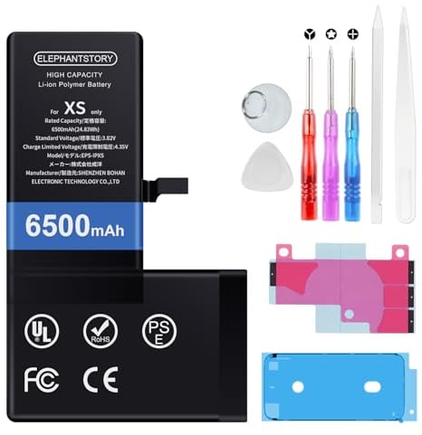 Elephantstory Batteria per iPhone XS, 6500mAh Batteria ai Polimeri di Litio ad Alta Capacità con Strumenti di Riparazione e Guida Compatibile con A1920 A2097 A2098 A2100
