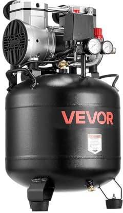 VEVOR Compressore d'Aria da 30 Litri 1,5 KW, Compressore d'Aria Senza Olio con Pressione Massima di 10 Bar, per Riparazioni Auto, Gonfiaggio Pneumatici, Verniciatura a Spruzzo, Chiodatura di Legno
