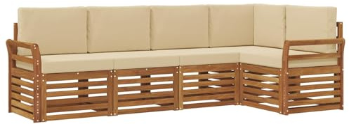 vidaXL Sofagarnituren 5 pcs Natur und Beige Massivholz Akazie, Garten-Sofa, modernes Outdoor-Möbel, robuster Lounge-Satz, Bequeme Terrasse-Sitzmöbel für Dein Zuhause