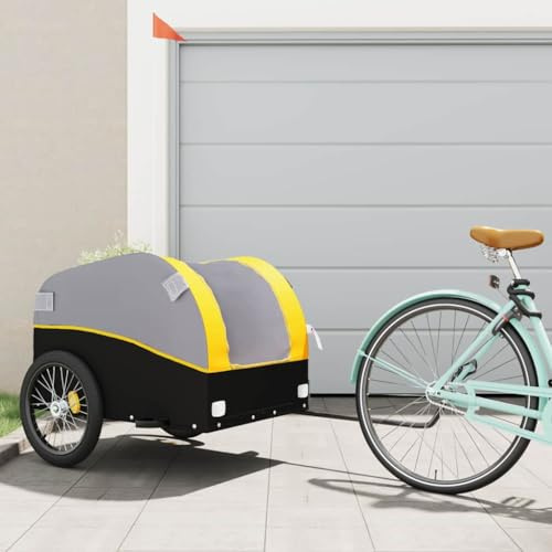 Mangloder Fahrradanhänger Schwarz und Gelb 45 kg Eisen für Transport, Camping, Familie, Hunde, Gepäck, Kinder, Lasten, Anhänger, Kupplung, Deichsel, faltbar, sicher, robust, vielseitig