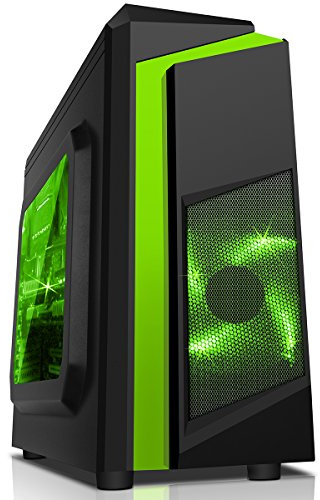 OCHW Gaming PC Package with Monitor, Keyboard & Mouse: AMD A6-6400K 4.1GHz Dual Core, Radeon HD 8470D Graphics, 1TB Hard Drive, 8GB RAM, Wifi, F3 Gaming Case, Windows 10 Operating System (Green)