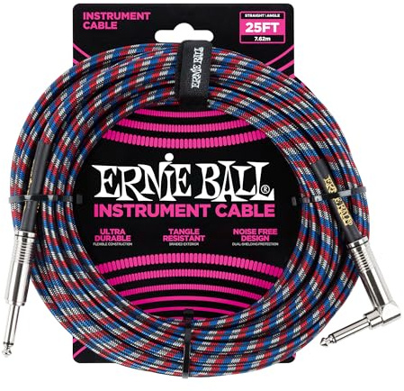 Ernie Ball Instrumentenkabel geflochten, gerade/gewinkelt, 7,62 m, Schwarz/Rot/Blau/Weiß