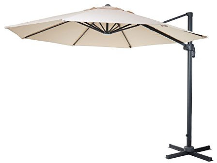 Mendler Gastronomie-Ampelschirm HWC-A96, Sonnenschirm, rund Ø 4m Polyester Alu/Stahl 27kg drehbar - creme