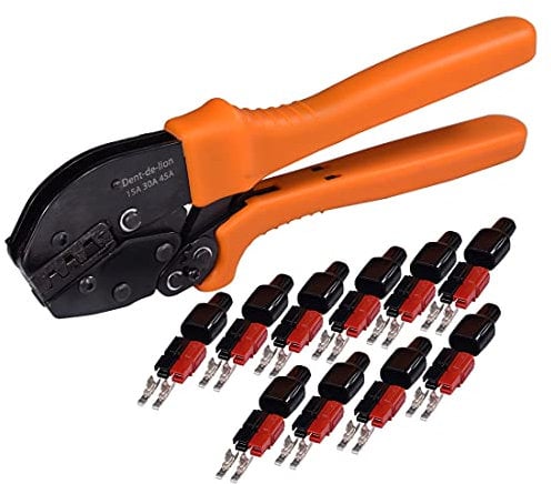 Pinza crimpatrice manuale a cricchetto per 15 A 30 A 45 A, connettori e 10 batterie a connessione rapida 45 A