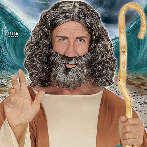 Amakando Originelles Set mit Zeus-Perücke & Vollbart/Grau/Faschingsperücke Moses mit Bibel-Bart/Geeignet zu Fasching & Themenabend