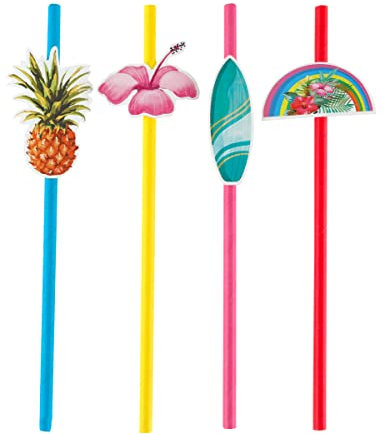 8 Pailles carton Aloha 19 cm - Multicolore - Taille Unique