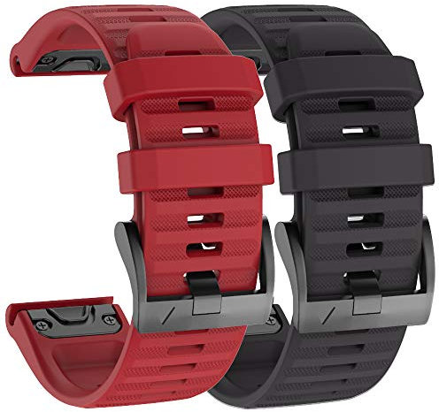 ISABAKE Cinturino Orologio per Garmin Fenix 6X / 6X PRO, Fenix 5X / 5X Plus, Accessori Fenix 3/3 HR, Cinturino QuickFit 26mm di Larghezza-Red/Black