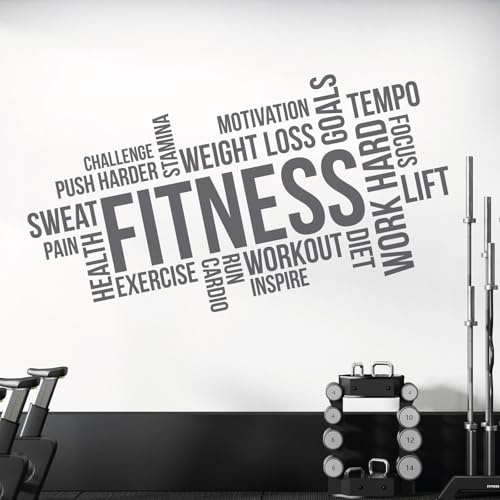 Wandsticker für Fitnessstudio, Fitness, Training, Cardio, Fokus, Ziele, Motivationszitat, Dunkelgrau