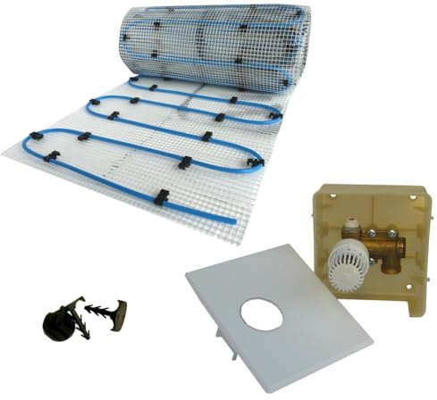 Dünnbett Warmwasser Fußbodenheizung HoWaTech Komplett Set 2,5-10m² Einrohr Heizmatte und Regelbox RTL, Heizfläche:5.00m²