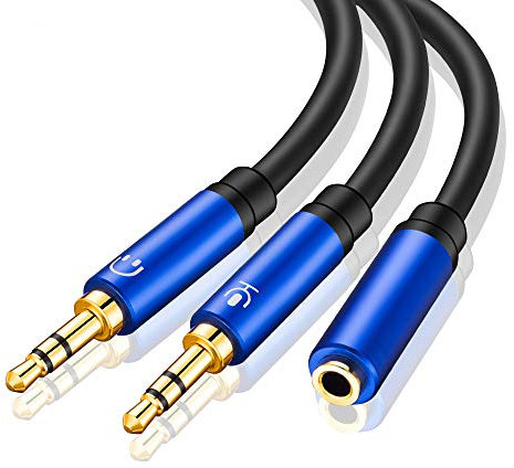 TanQY Headphone Splitter - 3.5mm Female to Dual 3.5mm Male, Mic Audio Y Splitter Cable for Computer, Smartphone Headset to PC Adapter (0.3M, Blue)