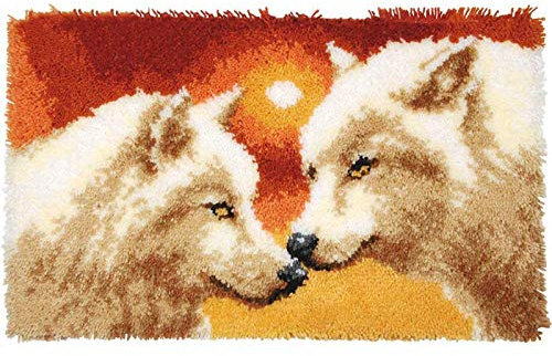 Knüpfset Wolf Teppich Tapisserie Set Knüpfteppich Zum Selber Knüpfen DIY Handarbeit Selbst Kreuzstich Set Knüpfen Set Kreatives Geschenk Für Erwachsene Kinder Anfänger Latch Hook Kit 52Cmx38cm