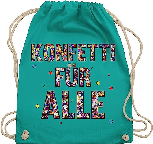Turnbeutel Rucksack - Karneval & Fasching - Taschen - Konfetti für Alle I - Unisize - Türkis - beutel köln karnevalsbeutel faschings karnevalsmotiv stoffbeutel kamelle tasche karnevalstasche