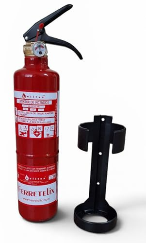 FERRETELIX® Extincteur 1 kg Poudre ABC avec Support – Efficacité 5A 21B C | pour Voiture, Caravane, Maison, Cuisine | Fabrication 2025