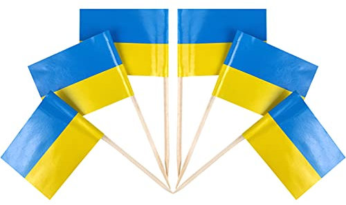 QQSD Ukraine Zahnstocher-Flagge, Ukrainisch, klein, 100 Stück
