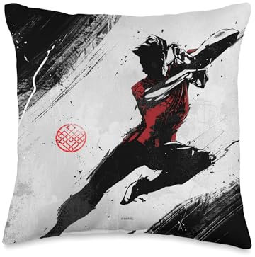 Marvel Shang-Chi and The Legend of The Ten Rings Ink Drawing Throw Pillow, 16x16, Multicolor