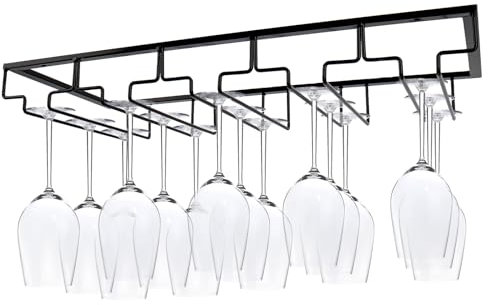 Iriisy Soporte para Copas de Vino, Estante de Vino Colgante, Estante de Copa de Acero Inoxidable con Tornillos para Cocina, Bar o Restaurante (5 Filas, Negro)