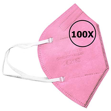 TBOC FFP2 Masken - [Packung 100 Einheiten] Einwegmasken [Rosa] 5 Schichten [Nicht wiederverwendbar] Atmungsaktives Falten mit Nasenklemme