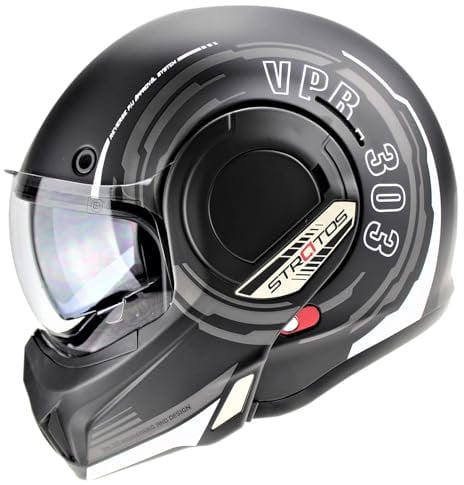 VPR F242 P/J Reverse Flip-Up Motorcycle Helmet - Double Visor Modular Jet Crash Helmet for Racing Sports Touring - Road Legal ECE22.05/22.06 Approved Motorbike Helmets (Revo White,L)