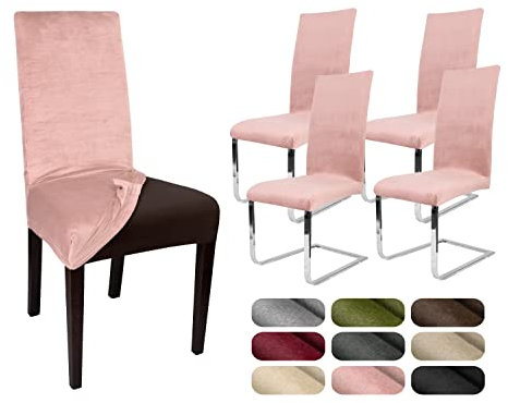 BEAUTEX 4er Set LEA Stuhlhusse, elastische Uni Stretch-Husse aus Samt Mikrofaser Farbe wählbar (Altrosa-Hell)