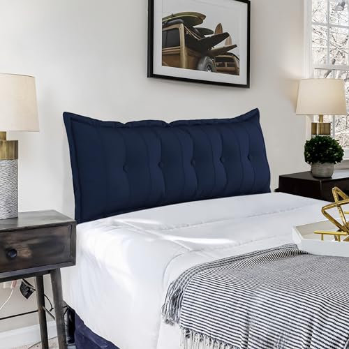 VERCART Couchkissen Groß Dekokissen Kopfteil Gepolstert Kissen Rückenlehnen Sofakissen Lesekissen Perfekt als Unterstützend Rückenkissen Bett Lendenkissen Wandkissen Abnehmbarem Leinen Blau 160cm