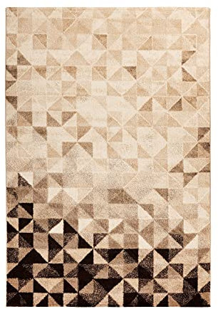 Qiyano Kurzflorteppich Ethno-Design kurzer Shaggy Stil Teppich in Braun-Creme Wohnzimmer Jugendzimmer modern und pflegeleicht, Farbe: Beige, Größe: 80 x 150 cm