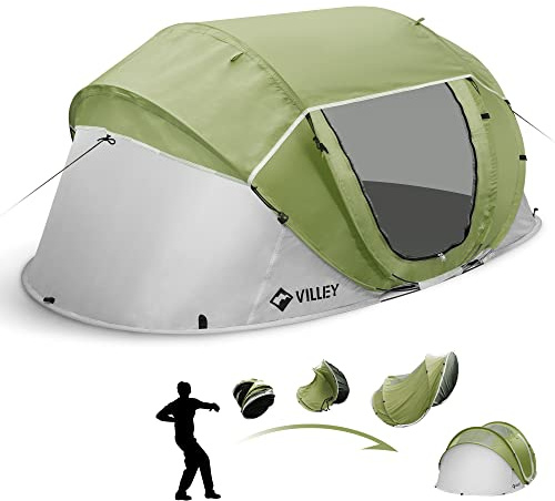 VILLEY 2-Person Easy Pop Up Tent, Waterproof Automatic Setup Instant Lightweight Camping Beach Tent with Carrying Bag for Camping, Hiking & Traveling - Green