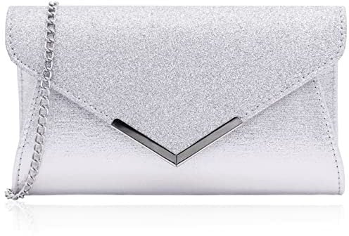 Milisente clutch damen wildleder abendtasche klein Umhängetasche (silber)