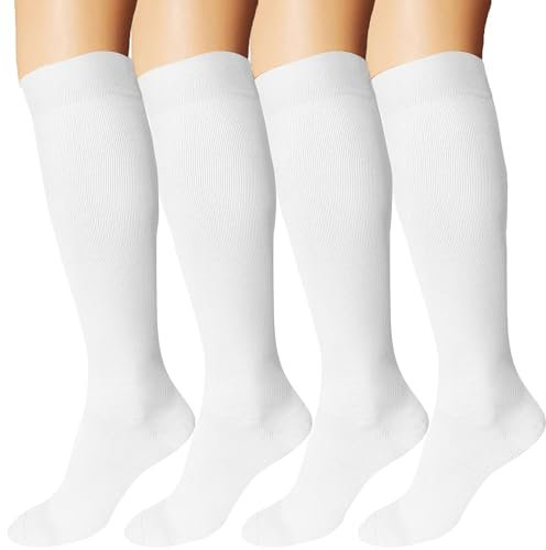 DDOBB 4 Paar Kompressionsstrümpfe Damen und Herren Stützstrümpfe Kompressionssocken Stützsocken Reisestrümpfe für Flug Sport Running Radsport(Weiß*4, XXL)