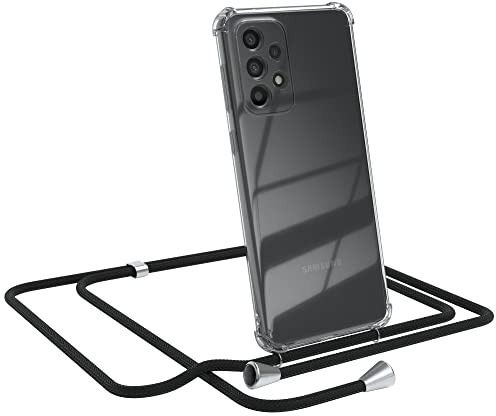 EAZY CASE Handykette kompatibel mit Galaxy A33 5G Handyhülle mit Umhängeband, Handykordel mit Schutzhülle, Silikonhülle, Hülle mit Band, Stylische Kette für Smartphones, Schwarz