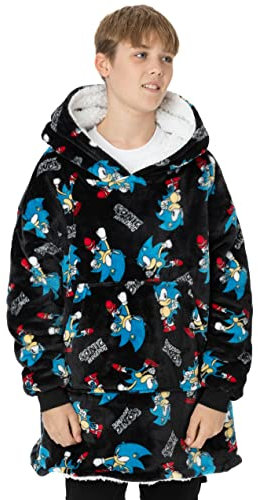 Sonic the Hedgehog VUddie Sudadera con Capucha de Manta de Gran tamaño | Jersey de Forro Polar con Forro de Sherpa Premium | Sudadera Game Talla Única con Bolsillo Grande