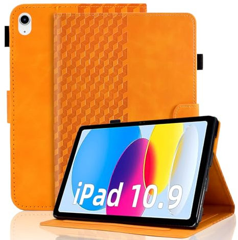 Vkooer Coque pour iPad 10.9 2022 (iPad 10ème Génération) Housse de Protection Cuir PU Etui Flip Cover Poche Case avec Support pour Tablette iPad 10,9 Pouces, Orange