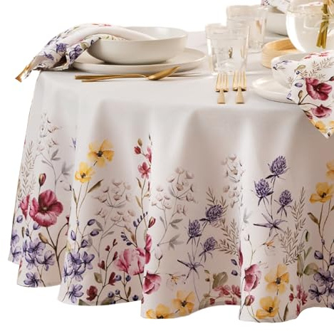 Elrene Home Fashions Poppy Wildflower Botanische Bordüre, Stoff, rund, 177,8 x 177,8 cm