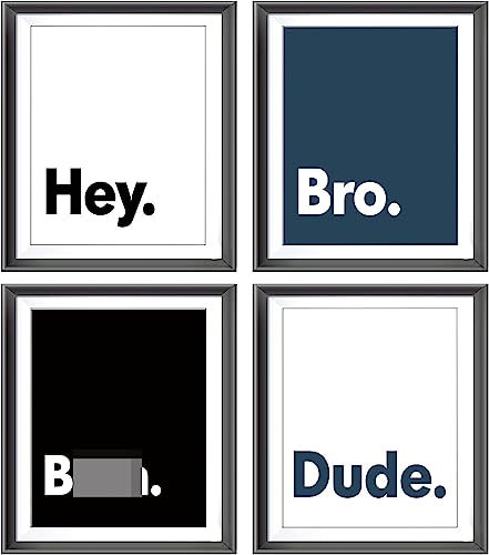 Hey Bro Bruh Dude Minimalistische Typografie-Posterdrucke für Zuhause, Teenager, Jungen, Schlafzimmer, Studentenwohnheim, Dekoration, Drucke, Wandkunst, 20.3x25.4 cm, Geschenk für Gamer Jungen EN