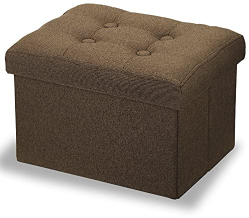 LINMAGCO Kleiner Ottomanhocker mit Stauraum, Fußstütze, Hocker, unter dem Schreibtisch, kurzer Ottomane, zusammenklappbar, Leinenstoff, Braun, 40,6 x 30,5 x 30,5 cm