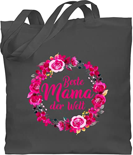 Baumwolltasche - Taschen - Beste Mama der Welt Blumenkranz - Unisize - Dunkelgrau - tasche kleinigkeit zum muttertag mutti ist die einkaufstasche muttertagsgeschenk von kindern mami allerbeste