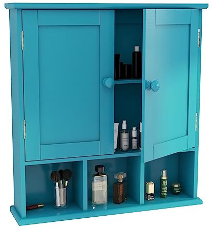 TaoHFE Türkiser Badezimmerschrank, Badezimmer-Wandschrank, 2 Türen, verstellbares Regal, über dem WC-Aufbewahrungsschrank, grüner Badezimmerschrank, Wandmontage, Waschküche, Küche