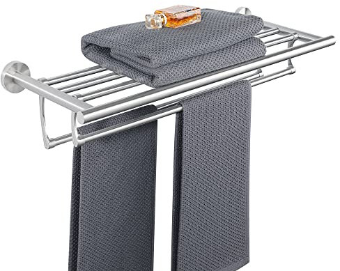 SAYAYO Handtuchhalter Bad Wand Gästehandtuchhalter 60CM Wandmontage Edelstahl Premium Doppelt Badetuchhalter mit Klappbarem Handtuchstange für Badezimmer und Küche