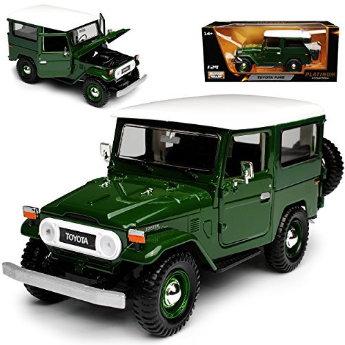 Motormax T*o*y*o*t*a Land Cruiser FJ40 Grün mit Weissem Dach 3 Türer 1960-1984 1/24 Modell Auto mit individiuellem Wunschkennzeichen